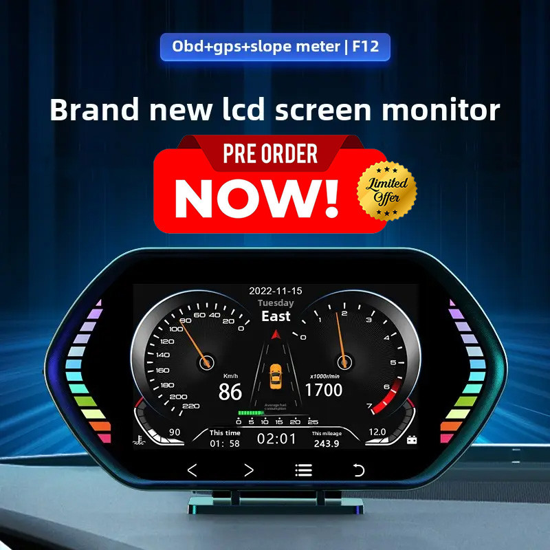 HUD F12 5 Inch LED Speedometer Cars Head-Up Display Bluetooth Cool Magic Color OBD GPS 100km Acceleration Clock LCD Display Type